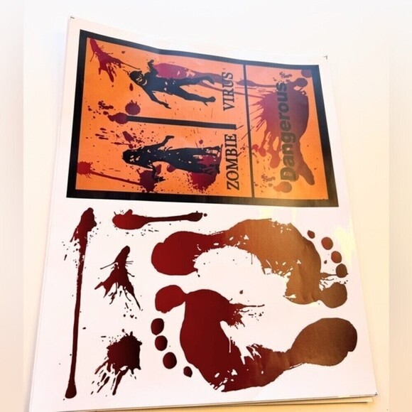 8 Halloween Stickers Fadeless Real Looking Scissors Hammer Bloody Hand. - Picture 10 of 11